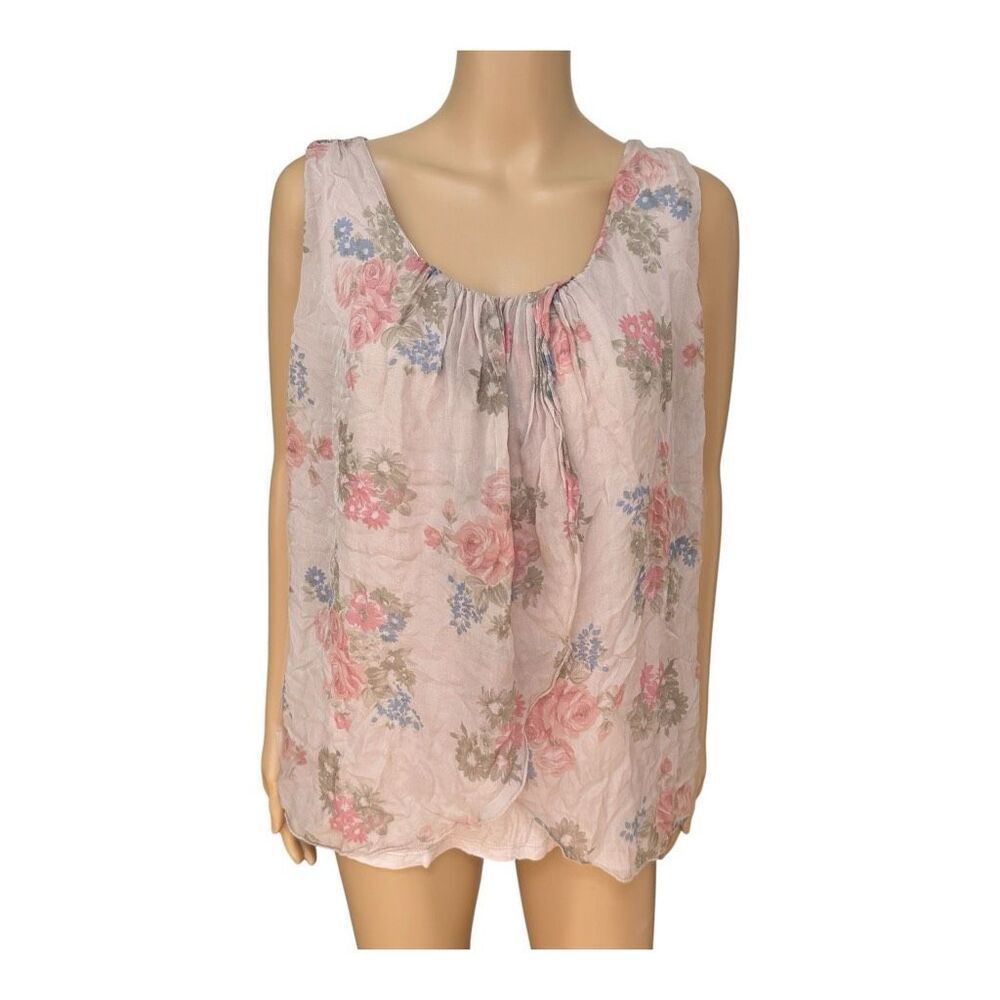 Carina Ricci 100% Silk Floral Sleeveless Blouse Pink Women’s size L